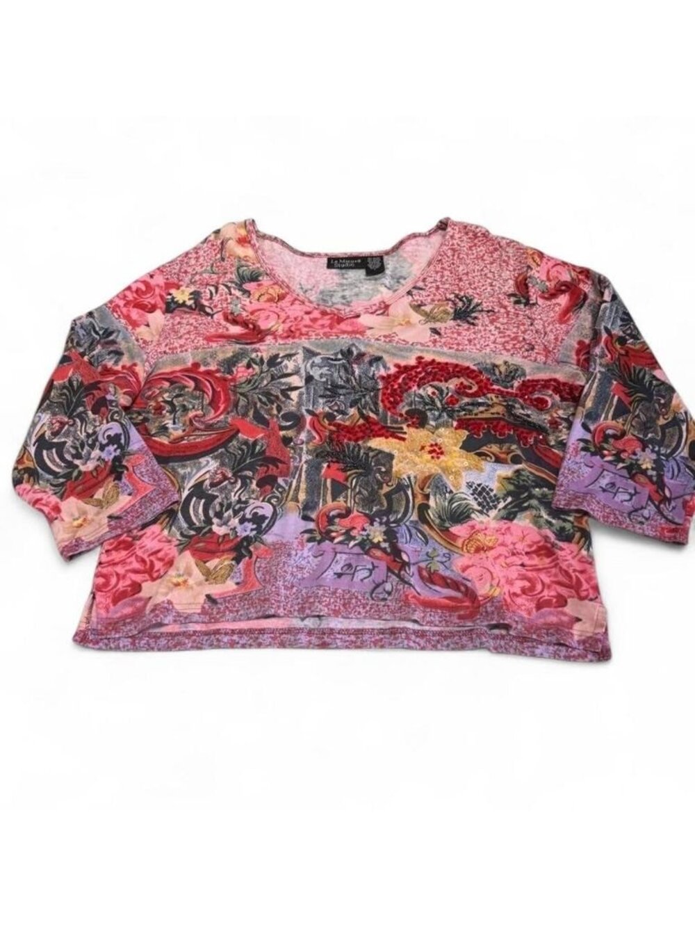Vintage 90's Le Mieux Beaded Sequin Floral Blouse Top Women's Large Vibrant